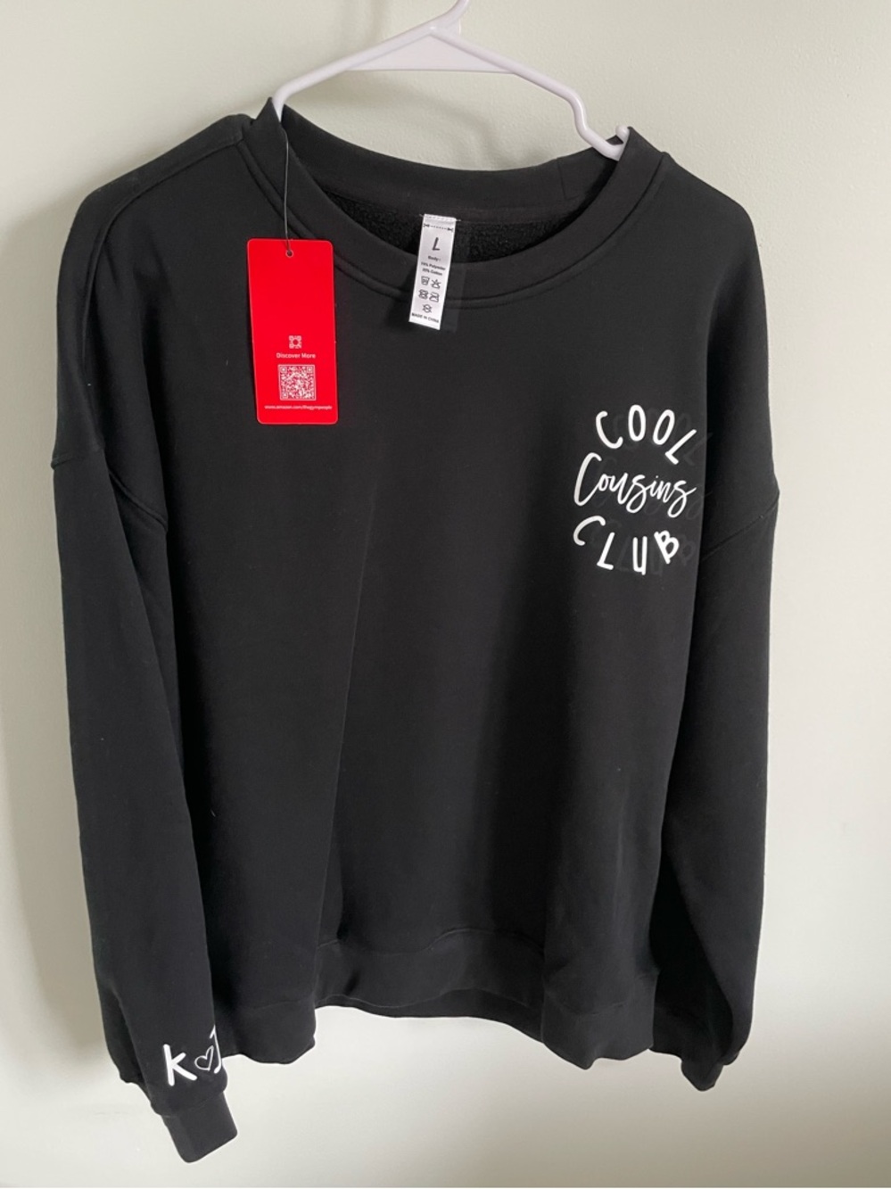 Homemade Black "Cool Cousins Club" Crewneck Sweatshirt with Initials on Sleeve